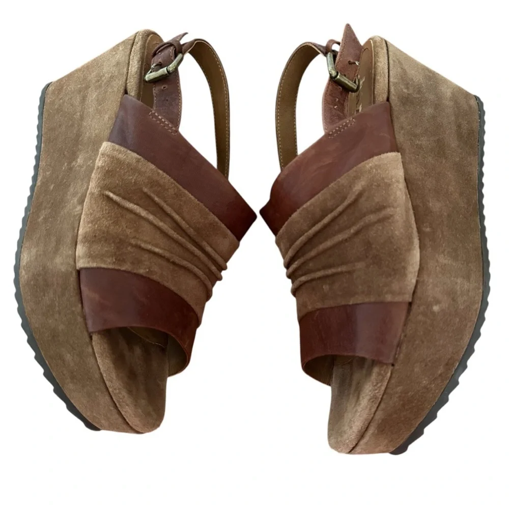 Trask Shari Suede Slingback Wedge Sandals Teak Brown Size 7